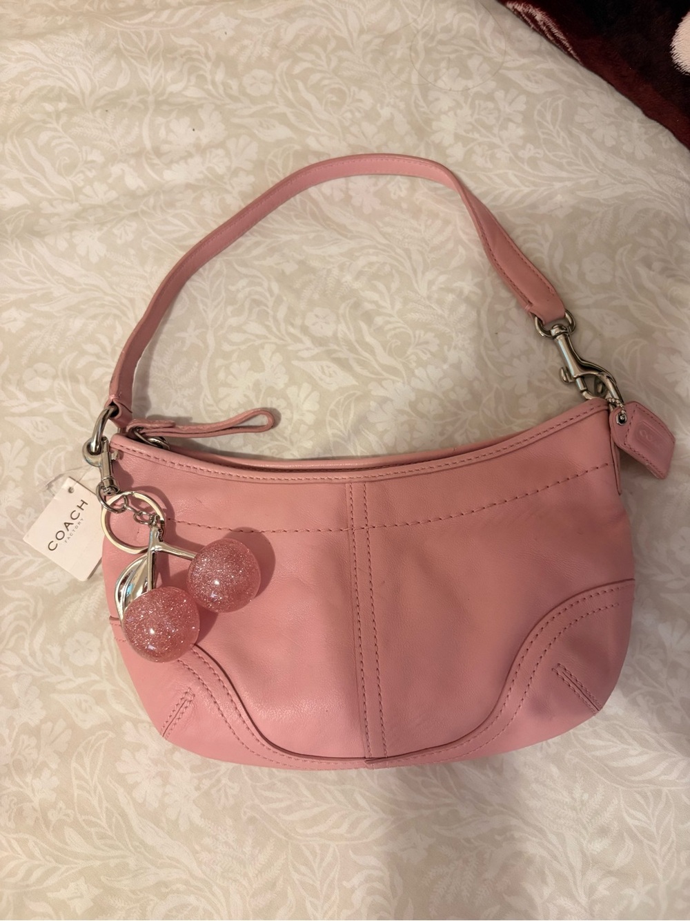 Coach Pink Leather Shoulder Hobo with Cherry Charm